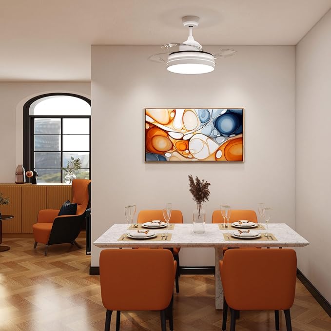 KLAKLA Orange and Blue Abstract Wall Art - Modern Picture Artwork for Wall Decor - Frame Wall Art for Living Room Office Bedroom