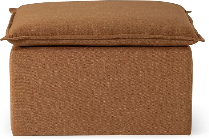 Maven Lane Claude Large Square Rustic Upholstered Ottoman, Cushioned Footrest for Living Room Couch, Chair, or Dorm Room in Clay Fabric Upholstery