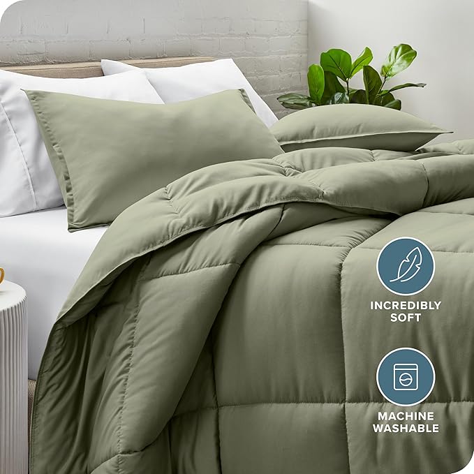 Bare Home Comforter Set - Queen Size - Ultra-Soft - Goose Down Alternative - Premium 1800 Series - All Season Warmth (Queen, Sage)