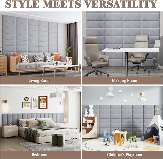 Upholstered Headboard for Full Twin Size Bed, Wall Mounted & Peel and Stick Headboard, Soundproof DIY Wall Panels, Fabric Tufted Head board in Modern Design for Bedroom (6 Panels, Each 23.62"x9.84"）