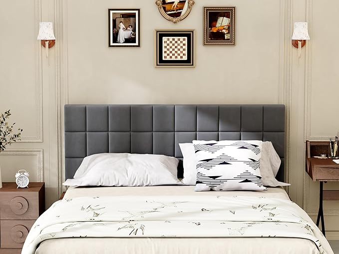 Andeworld Velvet Upholstered Tufted Queen Size Headboard,Wood Head Board with Metal Legs, Adjustable Height from 42” to 56”, Bed Headboard in Modern Design,Backboard for Bed, Dark Gray