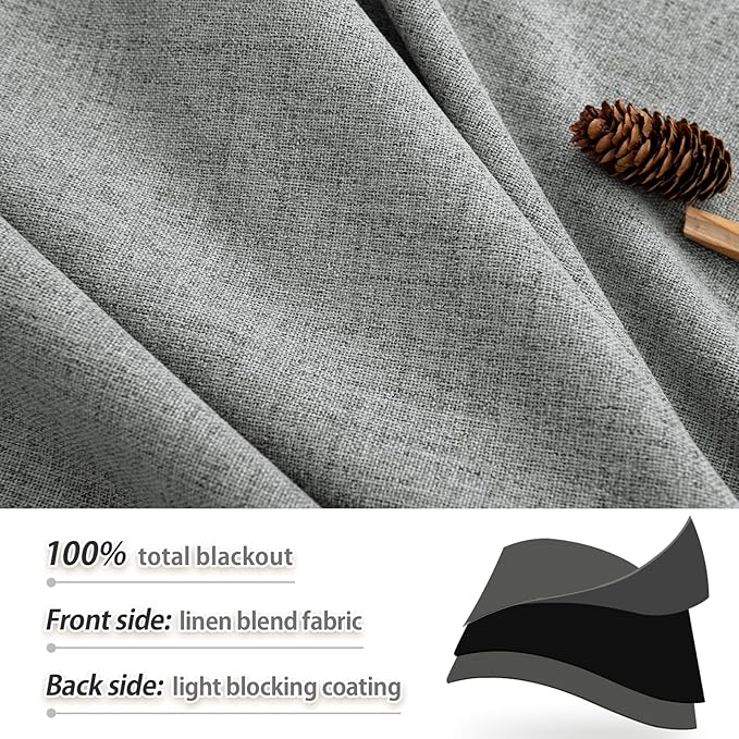 Grey 100% Truly Blackout Curtains, Rod Pocket Super Heavy-Duty Gray Lined Total Darkness Drapes for Hall, Privacy Window Treatment Curtains for Patio (2 PCs, 52-inch W x 108-inch L)
