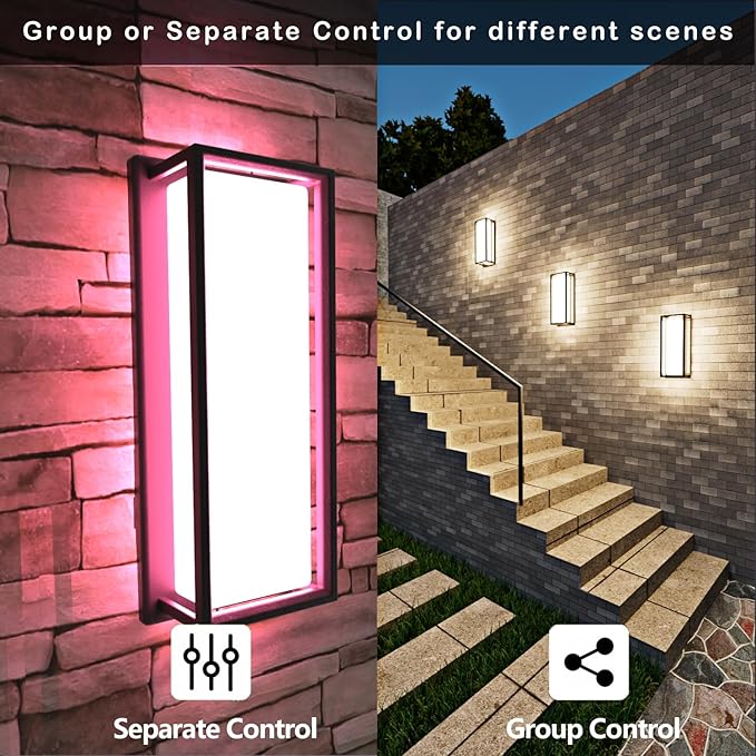 Smart Outdoor Lights Color Changing 2 Pack, RGB+2700K-6500K Outdoor Wall Sconce Aluminum Exterior Lighting Fixtures Waterproof Antirust, APP Control Up and Down Lights