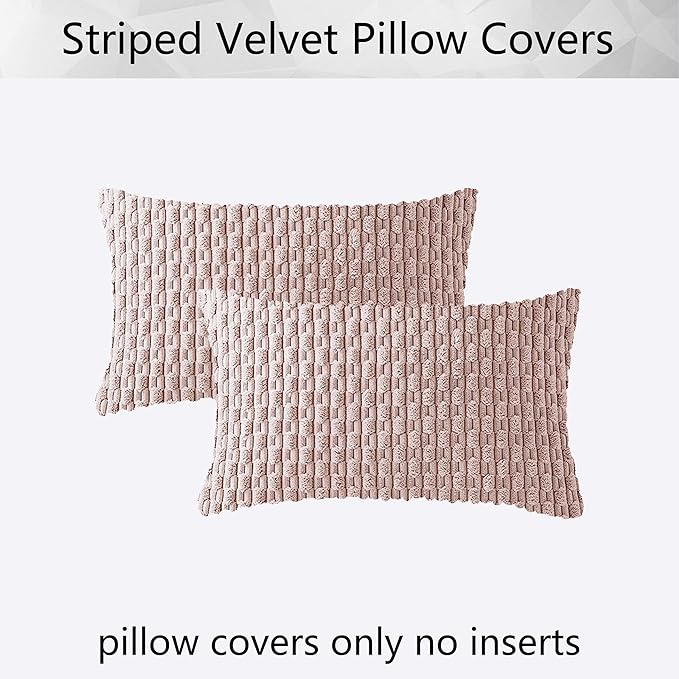 Kevin Textile Pack of 2 Corduroy Decorative Throw Pillow Covers 12x20 Inch Valentine' s Day Soft Boho Striped Pillow Covers Modern Farmhouse Home Decor Gifts for Spring Sofa Living Room Couch Bed Pink