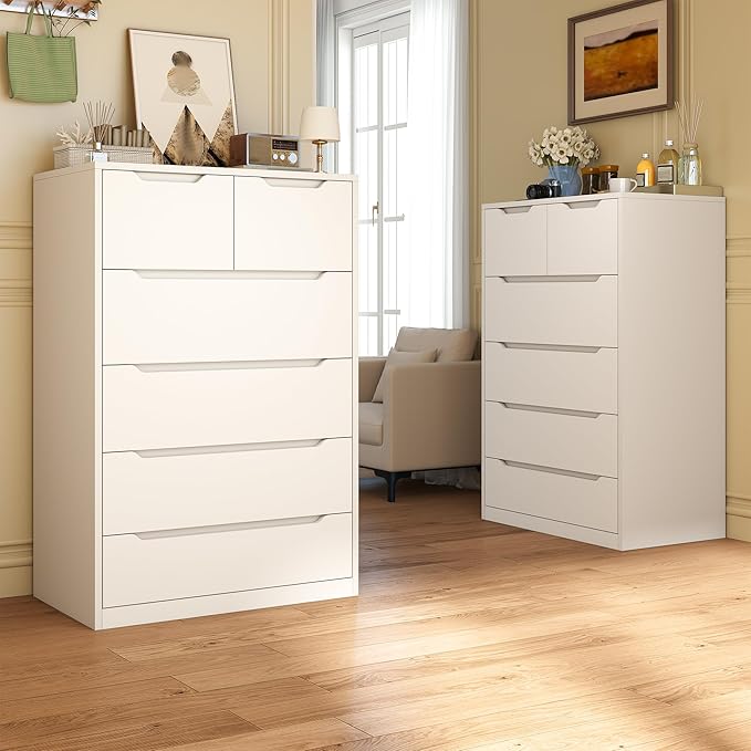 6 Drawer Dresser for Bedroom Tall Chest of Drawers for Hallway, Closet,White,43.2" H X 27.6" W X15.6 D
