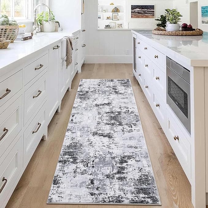 Modern Abstract 2x8 Runner Rug Non Slip Non Shedding Low Pile Stain Resistant Rug for Bedroom Living Room,Grey