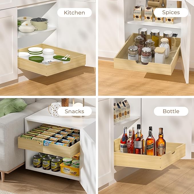COOLBEBE Pull Out Cabinet Organizer, Soft Close Pull Out Drawers for Cabinets, 19" W x 21" D Solid Wood Slide Out Cabinet Drawers in Kitchen, Pantry, Bathroom, Bottom Assembly