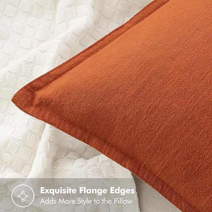 MIULEE Fall Decorative Linen Pillow Covers 18x18 Inch Burnt Orange Boho Farmhouse Neutral Couch Throw Pillows for Bed Pack of 2 Accent Modern Pillowcase Summer Sofa Livingroom Home Decor