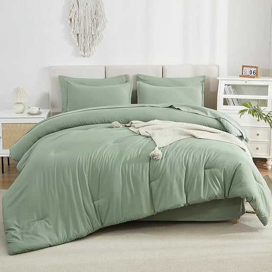 Litanika Oversized King Comforter Sets Sage Green - 7 Pieces Bed in a Bag Oversized King Bedding Comforter Sets, Solid Lightweight Bed Set with Comforter, Sheets, Pillowcases & Shams
