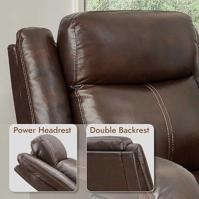 Watson & Whitely Genuine Leather Power Recliner Chairs for Adults, Wall Hugger RV Recliner with Power Headrest & Charging Ports, Electric Recliner Sofa Chair for Living Room, Dark Brown