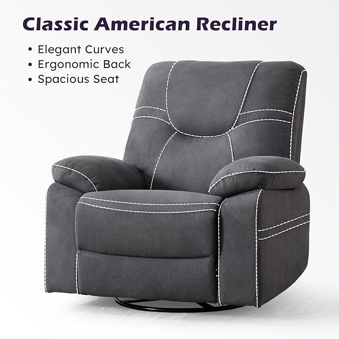 ANJ Oversized Swivel Rocker Recliner Chair for Adults, Manual Rocking Recliner Glider Recliner Nursery Chair Clearance with Decorative Stitching Soft Fabric Thick Cushion for Living Room Bedroom