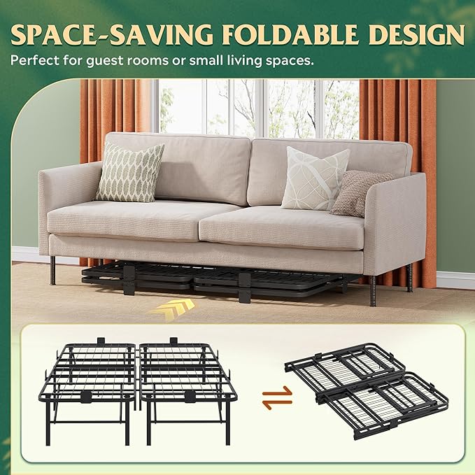 WLIVE Foldable Full Bed Frames, Metal Platform Bed Frame Full Size with Heavy Duty Steel Slats, No Box Spring Needed, Easy Assembly, No Noise, Black