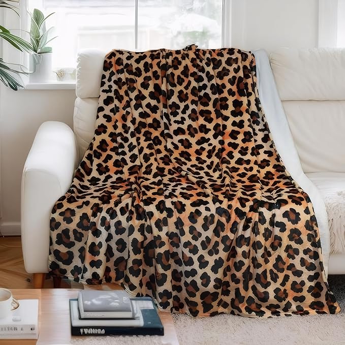 Leopard Print Fluffy Throw Blanket – Cozy Soft Fleece Blanket for Couch or Bed, Cute Cheetah Print Decor, for Women, 50×60 Inches