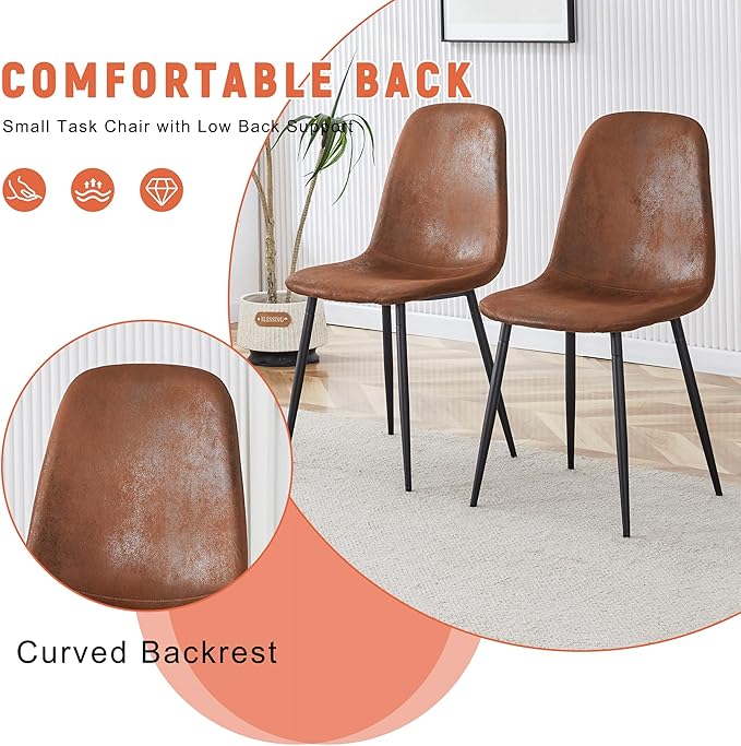 AZmac Round Dining Table Set for 6, Wooden Round Table 7-Piece with Modern Farmhouse Dining Table and 6 Suede Leather Chairs for Kitchen Dining Room, Wooden Table + 6 Brown Chairs