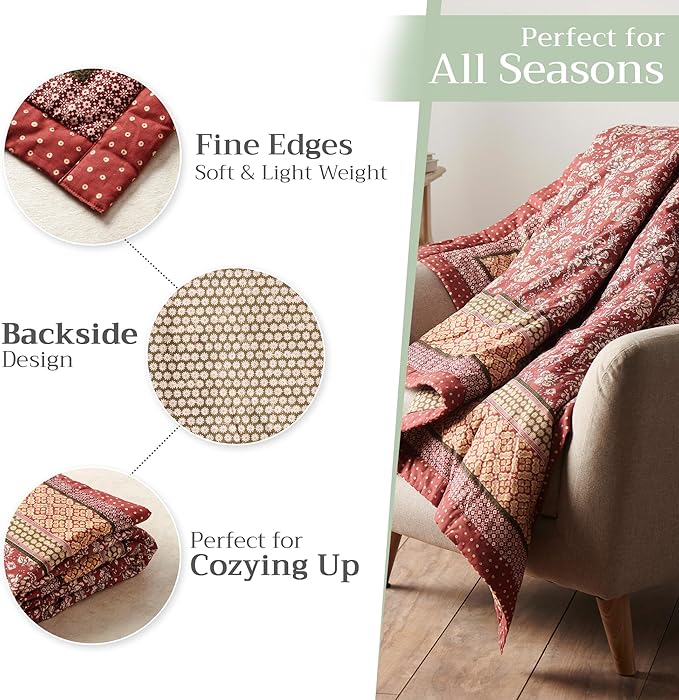 Maison d' Hermine Throw Blanket for Couch Lightweight Soft Warm Breathable Cotton Throw Blankets for Bed Girls Boys Women Men Gifts Sofa Travel Living Room Chair Bedding (60"x80", Surya)