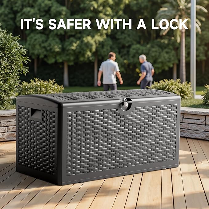 80 Gallon Resin Deck Box, Waterproof & Outdoor Indoor Lockable Storage Box for Patio Furniture Cushions Garden Tools (Black)