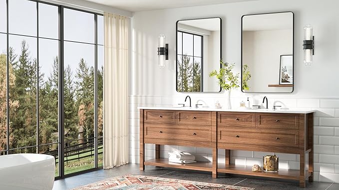 TETOTE Black Mirror for Bathroom 24 x 36 Matte Black Metal Framed Vanity Mirror, Tempered Glass, Modern Farmhouse Wall Mounted Mirrors for Decorative(Horizontal/Vertical)