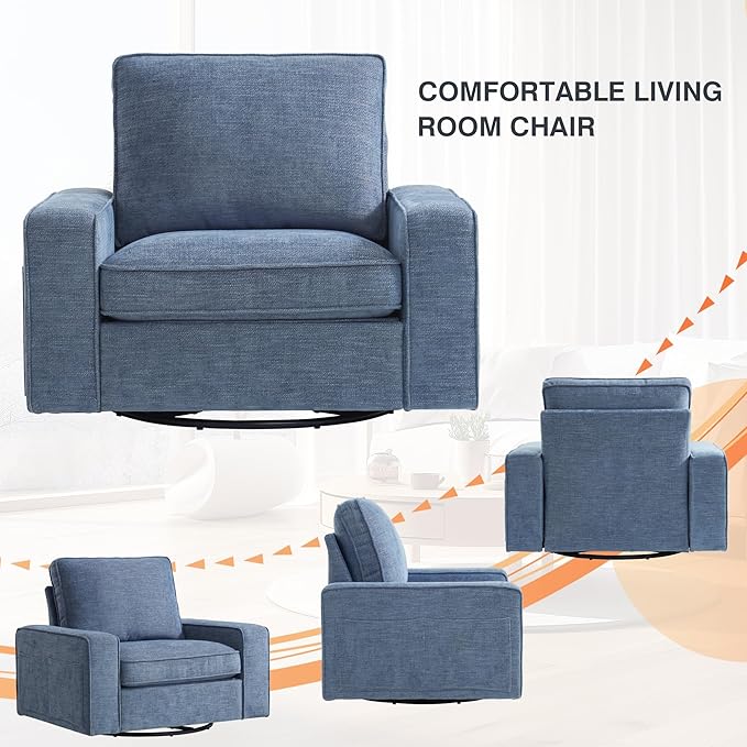 ABAKAN Chenille Sofa Swivel Chair for Living Room with Removable Backrest, Modern Accent Style Living Room Chair for Office/Library/Bedroom/Lounge,Blue