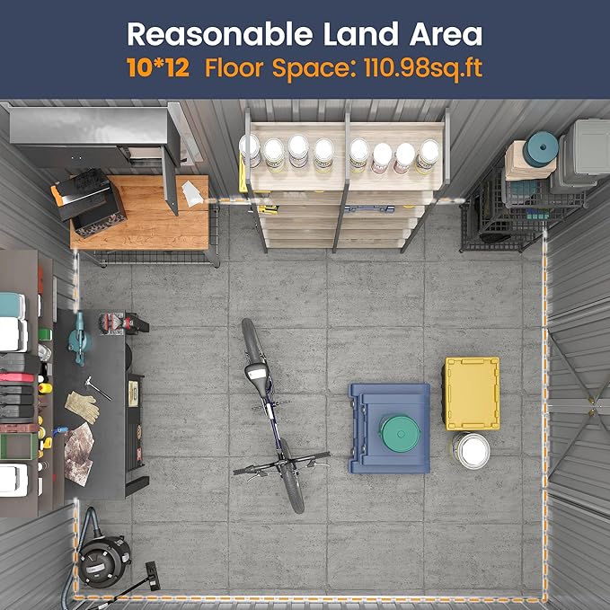 UDPATIO Outdoor Storage Shed 10x12 FT, Outside Sheds & Outdoor Storage Metal Galvanized Steel Yard, Patio, Lawn, Tool Shed with Lockable Door for Can, Bike, Lawnmower, Generator,Dark Grey