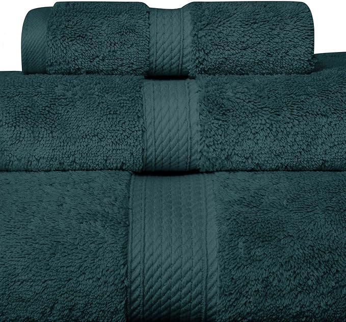 Superior Egyptian Cotton Pile 3 Piece Towel Set, Includes 1 Bath, 1 Hand, 1 Face Towel/Washcloth, Ultra Soft Luxury Towels, Thick Plush Essentials, Guest Bath, Spa, Hotel Bathroom, Teal