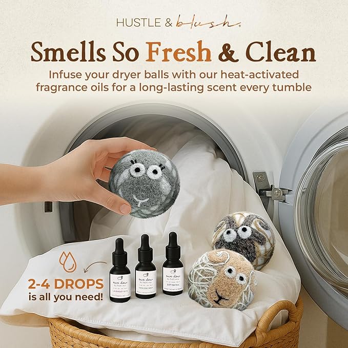 Fluff Ewes Wool Dryer Balls 3 Pack Premium New Zealand Wool Laundry Balls for Dryer, No Static Dryer Balls Laundry Reusable Cute - XL Wool Dryer Balls Cute, Baby Dryer Balls for Dryers - Lights