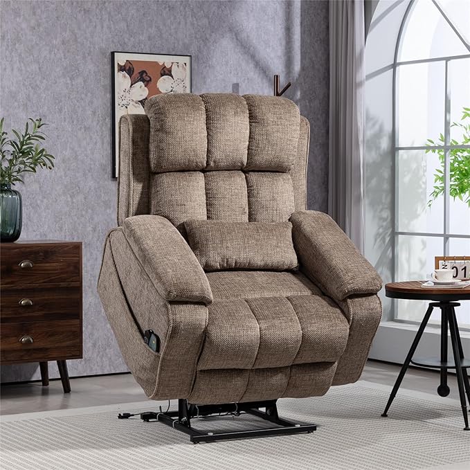 Lift Recliner Chairs for Elderly, Lumbar Power Lift Chair with Heat and Massage, 180° Lay Flat Recliner with Extended Footrest, USB & Type-C Ports and Side Storage for Big Man 400lbs Sleeping