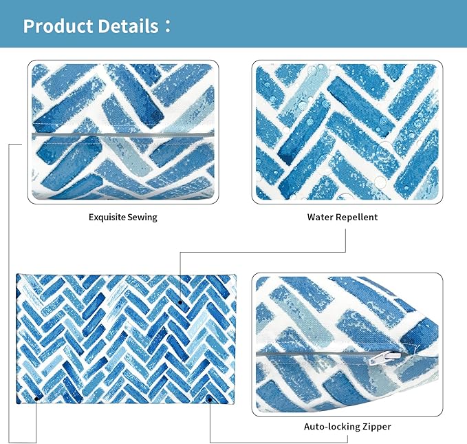 Outdoor Lumbar Pillow Covers 12”x20”, Rectangle Throw Pillow Covers for Patio Furniture, Decorative Lumbar Cushion Case for Garden Balcony Couch Office Chair, Pack of 2, Blue Bricks