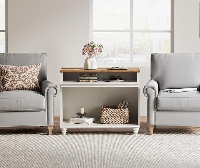 WAMPAT TV Stand for 43 Inch TV, Small Media Console Table Storage Cabinet for Living Room, Wood End Table with Storage Shelf, White