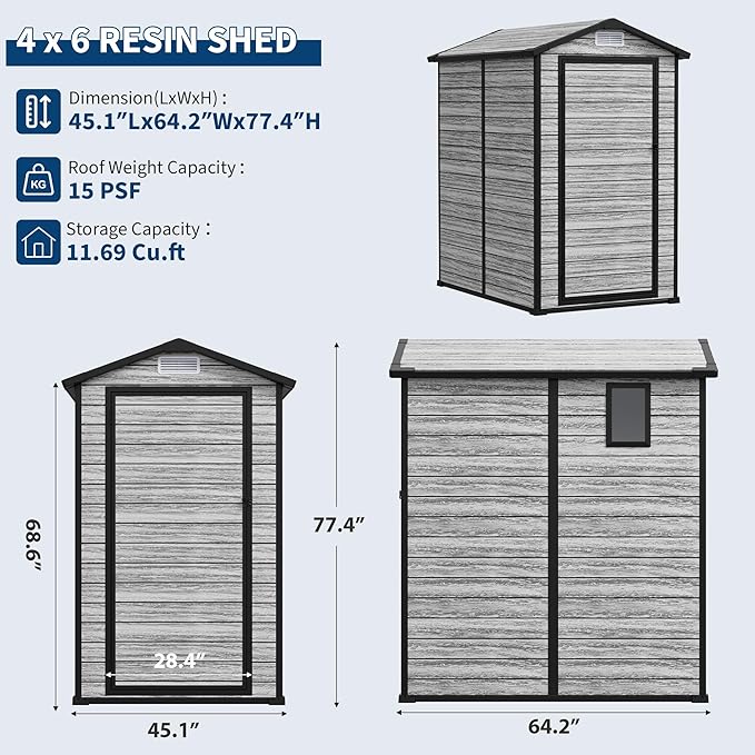All-Weather Resin Shed with Window, Outdoor Plastic Garden Shed with Lockable Door and Vents, Outdoor Resin Storage Sheds for Tool, Bike, Backyard, Patio