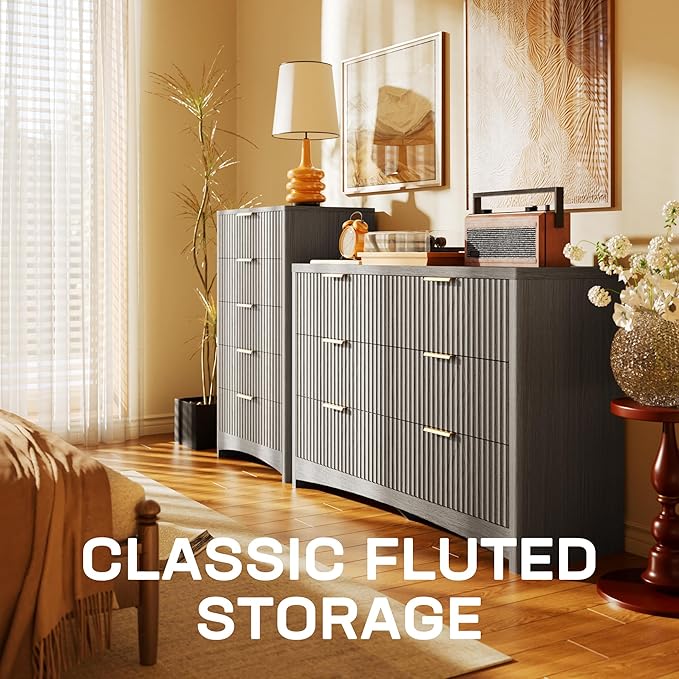 Marsail 5 Drawer Tall Wooden Dresser with Smooth-Glide Drawers, Modern Storage Solution for Bedrooms and Hallway, Featuring Large Capacity and an Elegant Natural Wood Finish, Light Grey