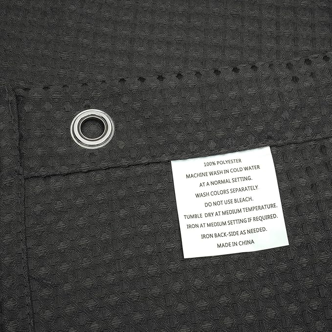 Barossa Design Waffle Weave Shower Curtain Hotel Luxury Spa, 230 GSM Heavy Duty Fabric & No Blowing, Water Repellent and Machine Washable - Graphite Gray, 71"x72"