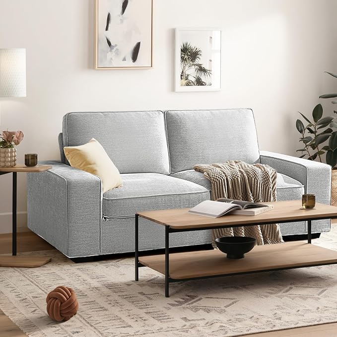 EASELAND 89" Modern Sofa Couch for Living Room, Chenille Sofa Couch with Wide Armrest,3 Seater Deep Seats Sofa Couch with Removable Cover Easy to Install(Grey)