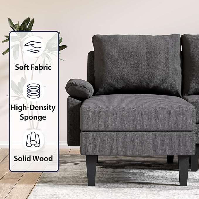 U Shaped Sectional Couch, Convertible Modular Sectional Sofa with Chaise & Ottomans, Modern 6 Seat U Shaped Couches for Living Room Apartment, Grey