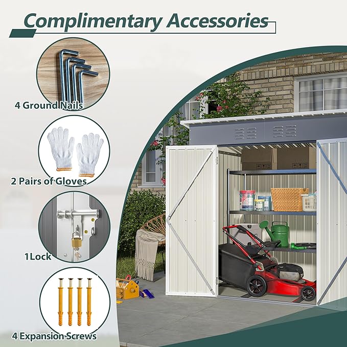 6 x 4 FT Outdoor Storage Metal Shed, Bike Garden Tool Shed with Slooping Roof, Lockable Doors and Aluminum Frames, Shed Easy to Assemble for Garden, Patio, Lawn, Grey
