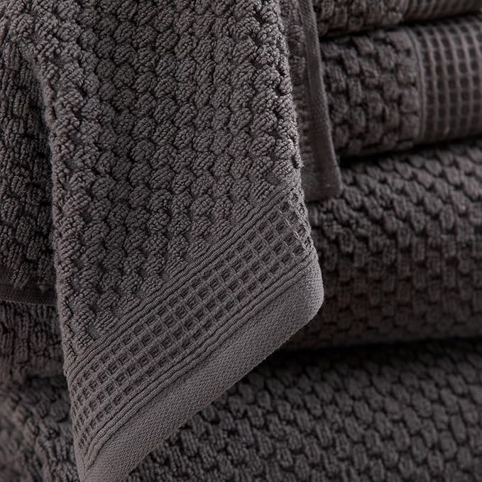 100% Cotton Waffle Textured 6 Piece Towel Set| Super Soft Quick Dry Bath Towels | Decorative Towels for Bathroom | 2 Bath Towels, 2 Hand Towels, 2 Washcloths | Belle Collection (Charcoal)