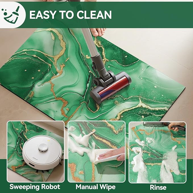 Non Slip Bath Mat Ultra Thin Bathroom Rug Fit Under Door, Rubber Backing Quick Dry Super Absorbent Washable Shower Bath Mats Green 16x24