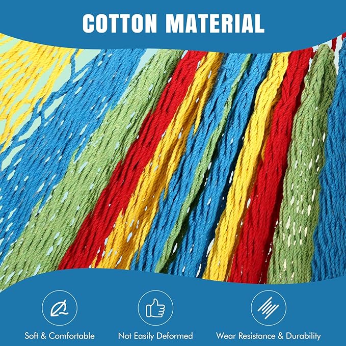 HappyPicnic Handwoven Mayan Hammock - Portable Family Hammock with Carry Bag Matrimonial Size Multi-Color Handmade Hammock for Travel Camping Backyard, Porch, Outdoor or Indoor Use (Colorful)