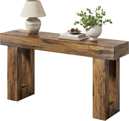 LITTLE TREE 63-Inch Long Console Tables for Entryway, Large Sofa Table Behind Couch, Wooden Entry Foyer Hallway Table, Industrial Console Sofa Tables for Living Room, Rustic Brown