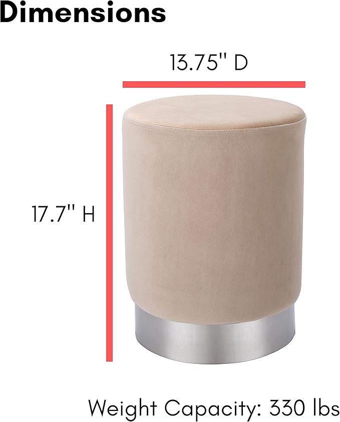 BIRDROCK HOME Round Ottoman Foot Stool – Soft Padded Modern Stool Design – Ideal for Living Room, Bedroom – Compact Footrest, Vanity Chair, Small Furniture – Foam Seating, Decorative Accent (Taupe)