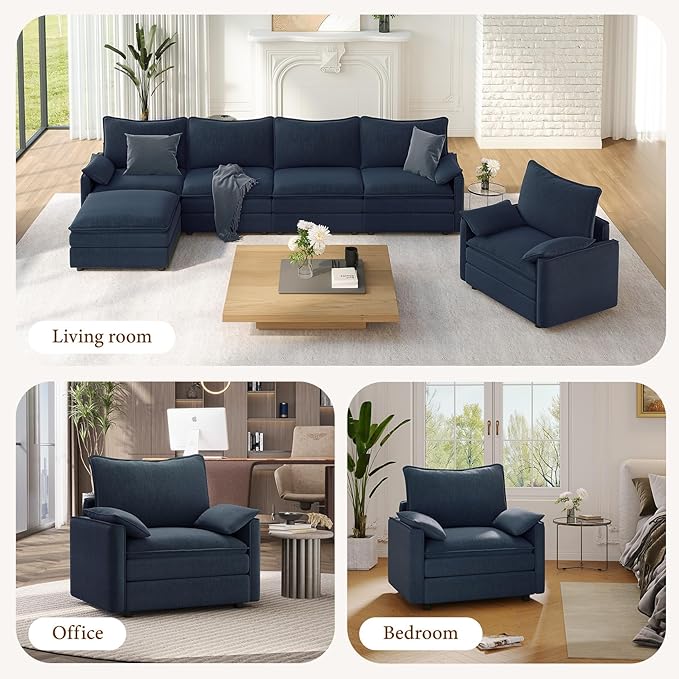 Vesgantti 40" Single Seat Sofa, Comfy Cloud Couch Deep Seat Upholstered Couch Chenille Modern Sofa with Armrest Pillow, Easy Assembly for Living Room, Bedroom and Apartment, Blue
