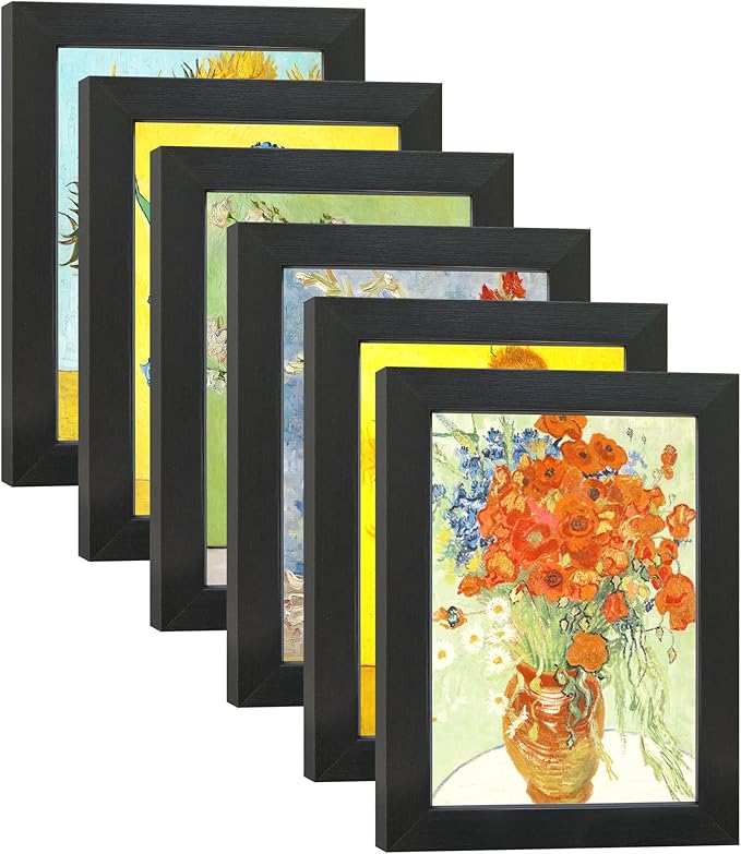 5X7 Picture Frame Set of 6 with Real Glass for Pictures 4x6 with Mat or 5x7 Without Mat, Wall or Tabletop Gallery Photo Frames in Black