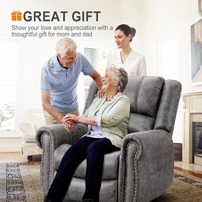 CDCASA Dual Motor Lay Flat Lift Chairs Recliners for Elderly with Massage and Heat, Breathable Leather Infinite Position Large Sleeping Electric Power Lift Chair Recliner, Set of 2, Grey