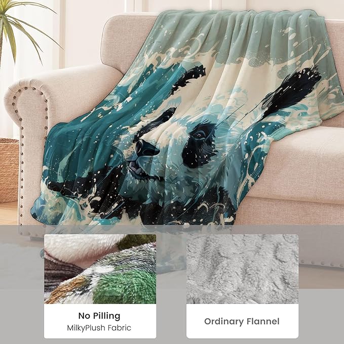 Panda Blanket for Boys Girls Teen, Flannel Ocean Waves Throw for Sofa Couch Bed, Soft Warm Cozy Decor Gift 40" x 50"