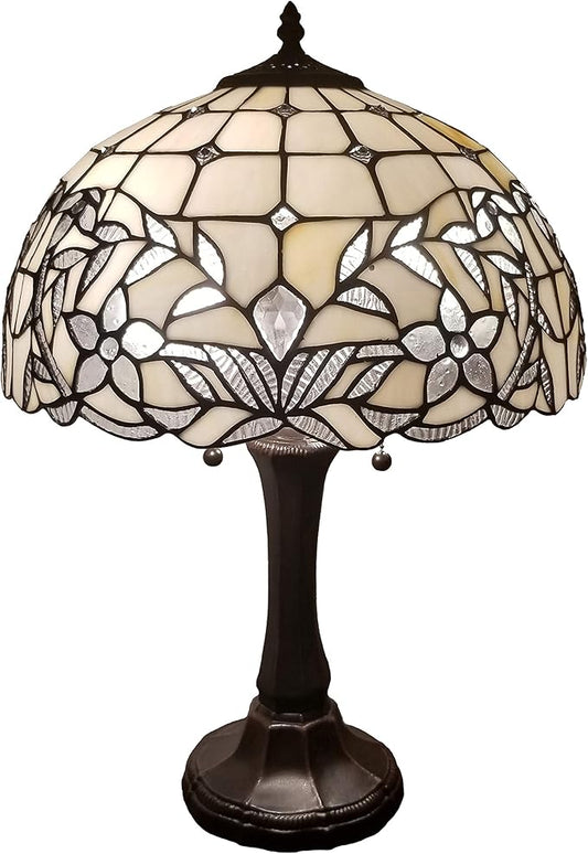 Tiffany Style Table Lamp Banker Jeweled 23" Tall Stained Glass White Mahogany Elegant Vintage Antique Night Stand Light Décor Living Room Bedroom Handmade Gift AM331TL16 Amora Lighting