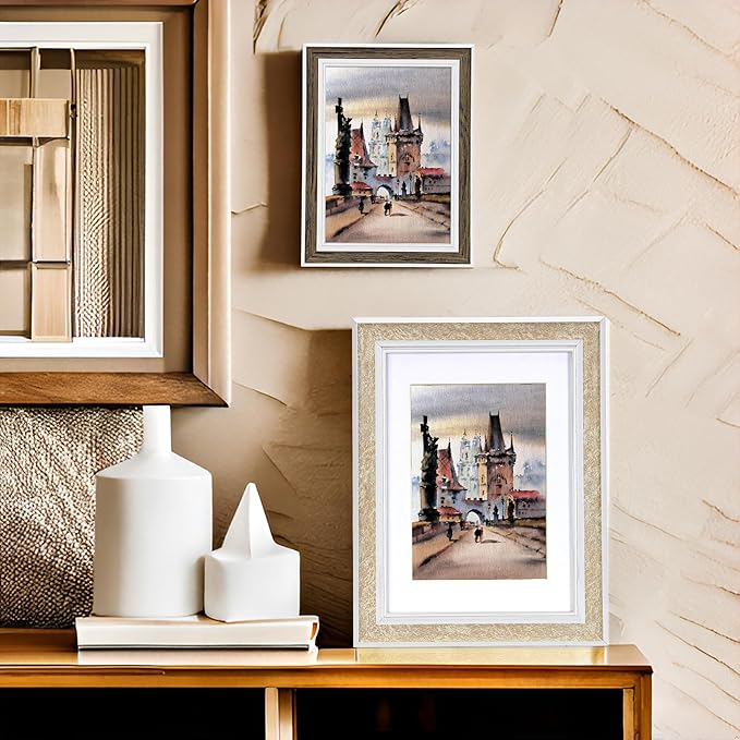 4x6 Picture Frame Set of 6, Rustic Farmhouse Photo Frame, Display 3.5x5 with Mat or 4x6 Without Mat for Decorative on Wall Hanging and Tabletop Placement