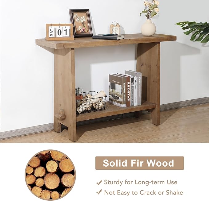 Set of 2 Solid Wood Console Table 43.3" Farmhouse Entryway Table with Storage Narrow Skinny Behind Couch Sofa Table for Living Room Hallway Entrance Foyer,Brown