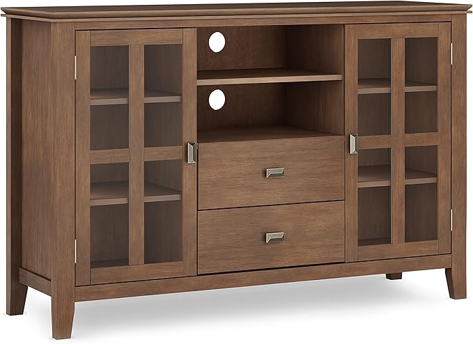SIMPLIHOME Artisan SOLID WOOD 53 Inch Wide Contemporary TV Media Stand in Rustic Natural Aged Brown for TVs up to 60 Inches, For the Living Room and Entertainment Center