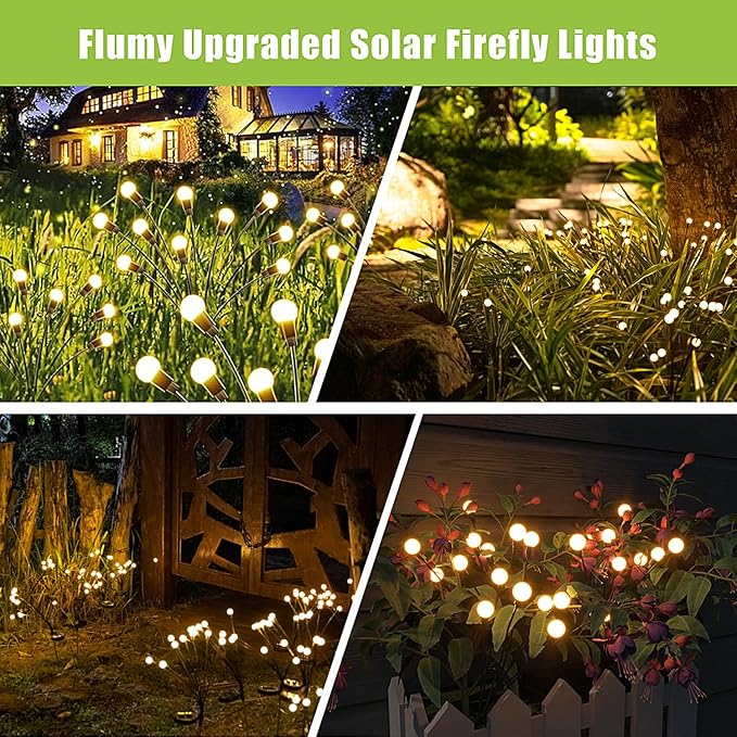 Flumy Solar Lights Outdoor Waterproof 4 Pack, Upgraded Outdoor Firefly Light for Yard Patio Garden Decor, Solar Lights for Outside Gardening Supplies,Gifts for Grandma