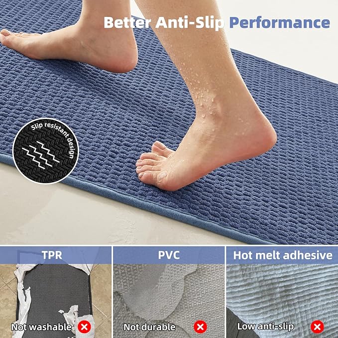 Bathroom Rugs Non Slip Washable, Super Absorbent Thin Bath Mat Small Quick Dry Low Pile Bathroom Rug, Denim Blue 20"x30"