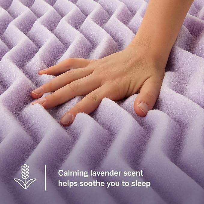 LUCID 3 Inch 5 Lavender Memory Foam Plush-Calming Targeted Convoluted Comfort Zones Mattress Topper, Full